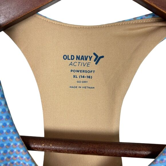 Old Navy Blue Print Active Powersoft Sports Bra Crop Top Girls XL Shelf Bra - Picture 3 of 5